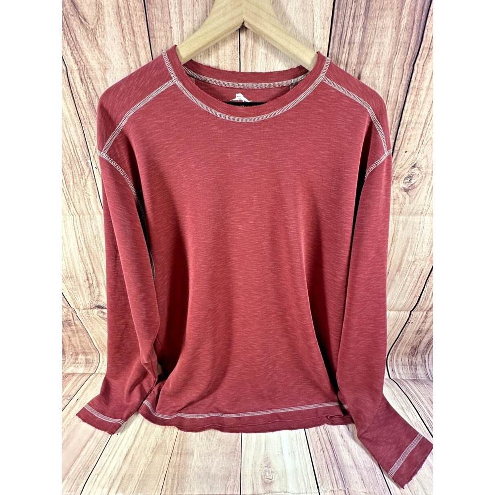 Tommy‎ Bahama Men Tshirt Long Sleeve Shirt XL Burgundy Crew Neck Pullover XLARGE